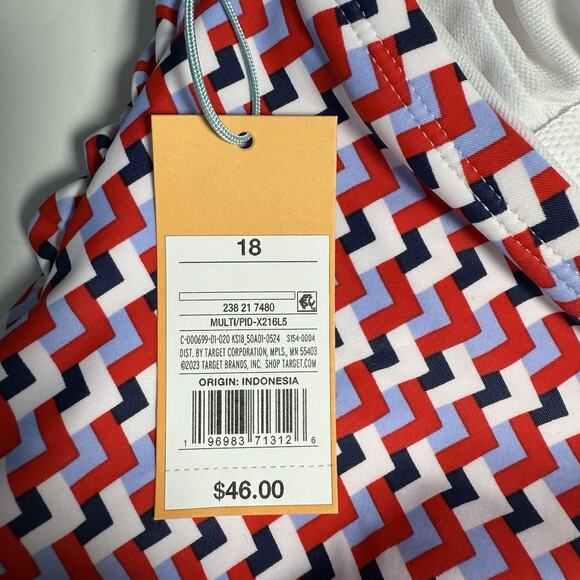 Kona Sol One-Piece Swimsuit Women’s Size 18 Red White Blue Zigzag Strappy Back - Picture 9 of 15